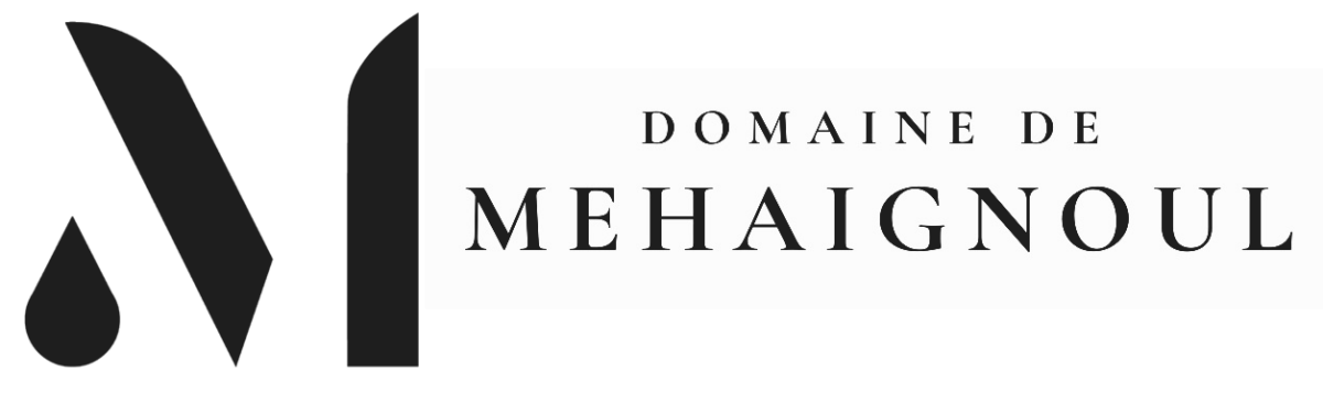 Logo noir du Domaine de Mehaignoul avec une lettre "M" stylisée à gauche et le nom à droite.